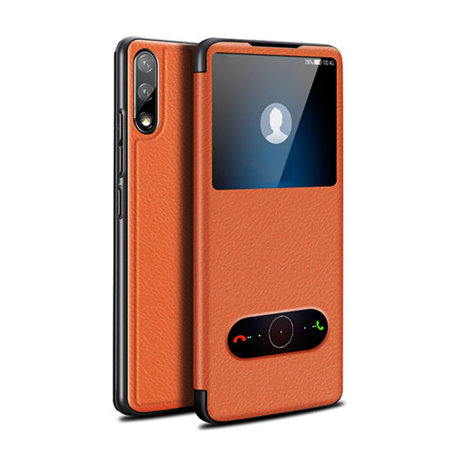 Leather Case Stands Flip Cover Holder for Huawei Enjoy 10 Orange