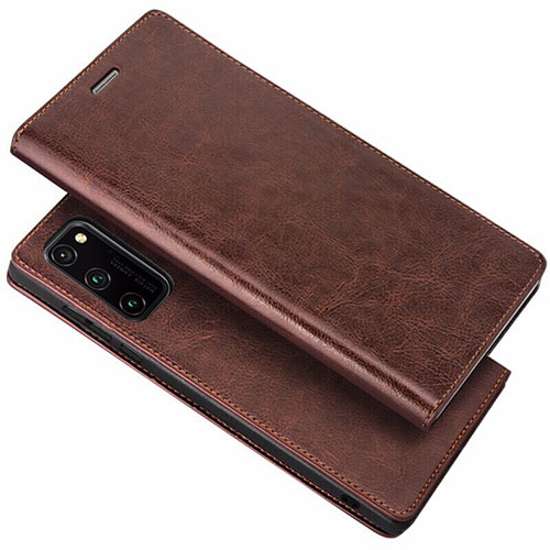Leather Case Stands Flip Cover Holder for Huawei Honor V30 Pro 5G Brown