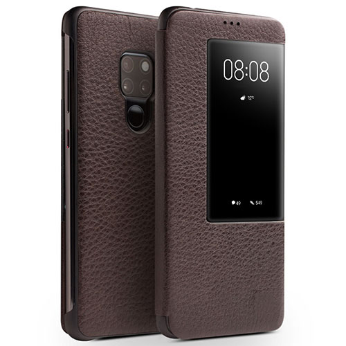 Leather Case Stands Flip Cover Holder for Huawei Mate 20 Brown