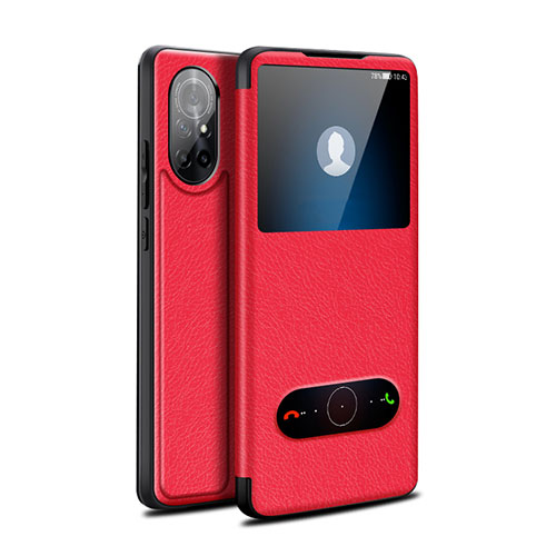 Leather Case Stands Flip Cover Holder for Huawei Nova 8 5G Red