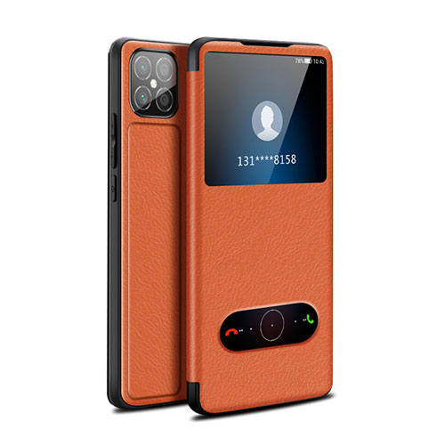 Leather Case Stands Flip Cover Holder for Huawei Nova 8 SE 5G Orange