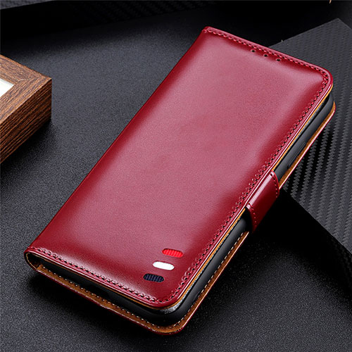 Leather Case Stands Flip Cover Holder for Huawei P Smart (2021) Red Wine