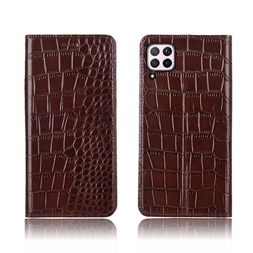 Leather Case Stands Flip Cover Holder for Huawei P40 Lite Brown