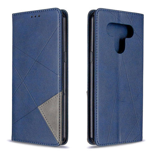 Leather Case Stands Flip Cover Holder for LG K51 Blue