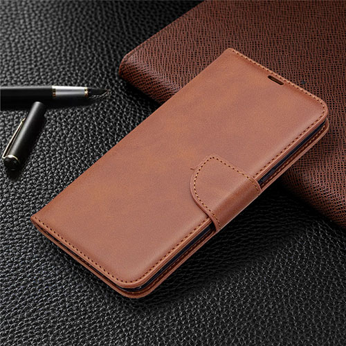 Leather Case Stands Flip Cover Holder for LG K61 Brown