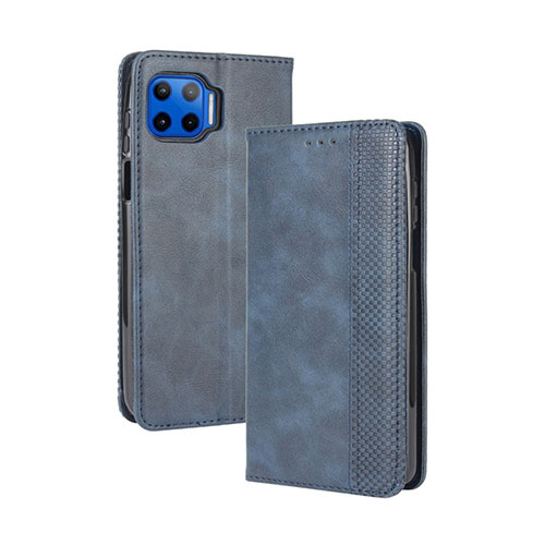 Leather Case Stands Flip Cover Holder for Motorola Moto G 5G Plus Blue