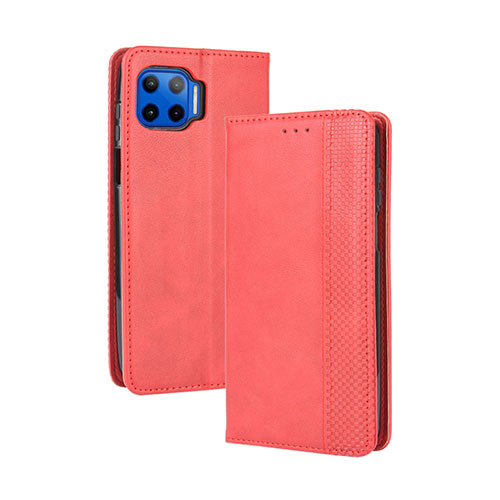 Leather Case Stands Flip Cover Holder for Motorola Moto G 5G Plus Red