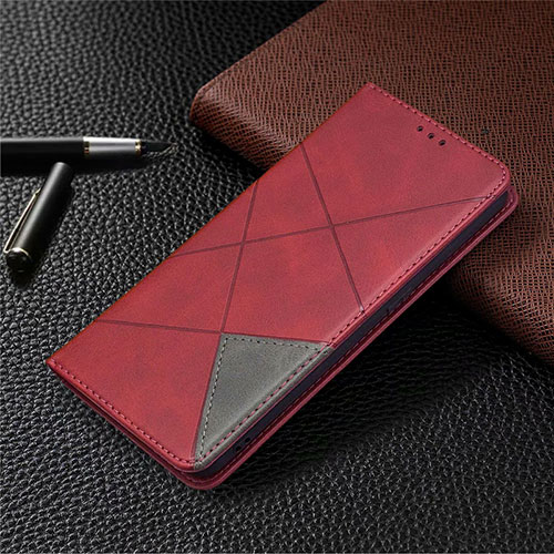 Leather Case Stands Flip Cover Holder for Oppo A15 Red