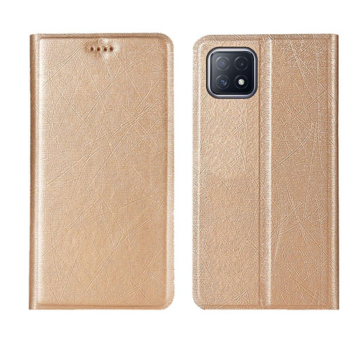 Leather Case Stands Flip Cover Holder for Oppo A72 5G Gold