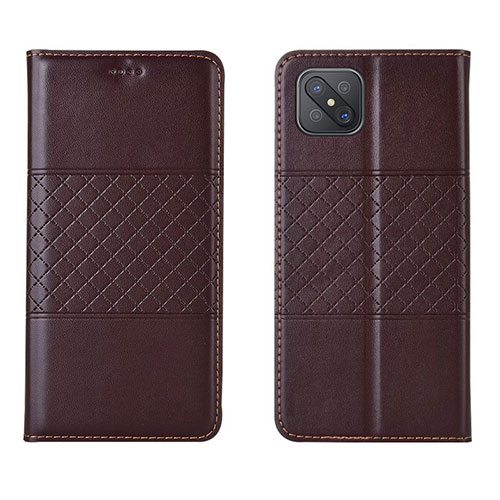 Leather Case Stands Flip Cover Holder for Oppo A92s 5G Brown