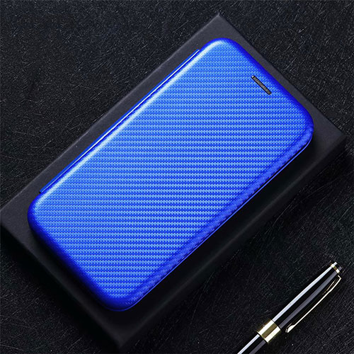 Leather Case Stands Flip Cover Holder for Oppo F17 Blue