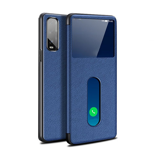 Leather Case Stands Flip Cover Holder for Oppo Find X2 Blue