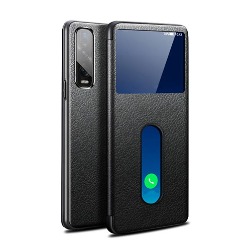 Leather Case Stands Flip Cover Holder for Oppo Find X2 Pro Black
