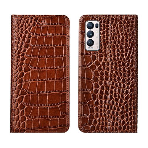 Leather Case Stands Flip Cover Holder for Oppo Find X3 Neo 5G Light Brown