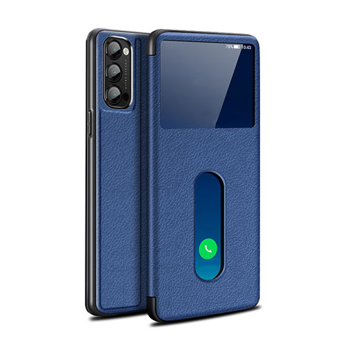 Leather Case Stands Flip Cover Holder for Oppo Reno4 5G Blue