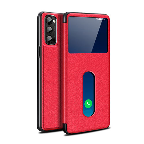 Leather Case Stands Flip Cover Holder for Oppo Reno4 5G Red