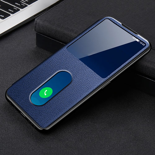 Leather Case Stands Flip Cover Holder for Oppo Reno5 5G Blue