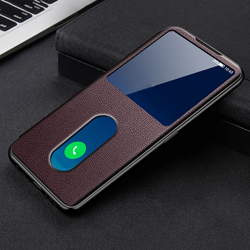 Leather Case Stands Flip Cover Holder for Oppo Reno5 Pro 5G Brown