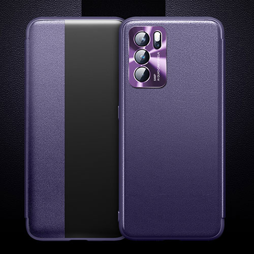 Leather Case Stands Flip Cover Holder for Oppo Reno6 Pro 5G India Purple