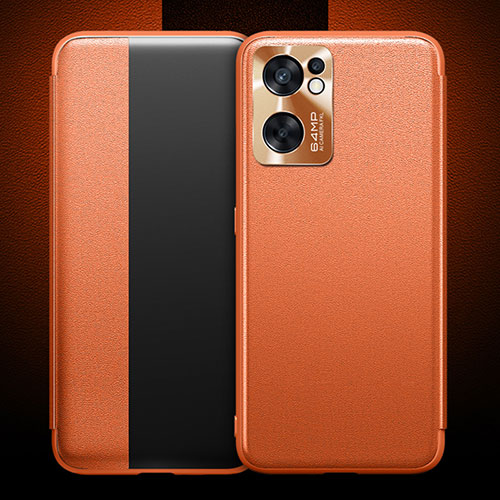 Leather Case Stands Flip Cover Holder for Oppo Reno7 SE 5G Orange
