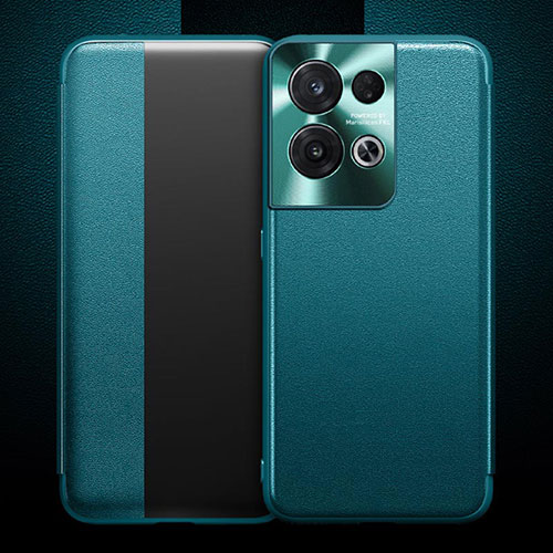 Leather Case Stands Flip Cover Holder for Oppo Reno8 5G Cyan