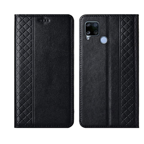 Leather Case Stands Flip Cover Holder for Realme C15 Black