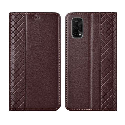 Leather Case Stands Flip Cover Holder for Realme Q2 Pro 5G Brown