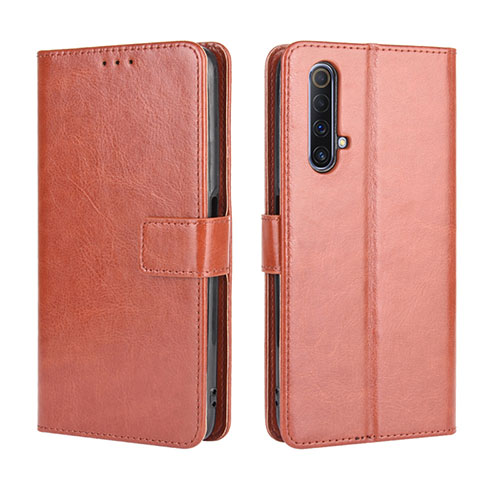Leather Case Stands Flip Cover Holder for Realme X3 Brown