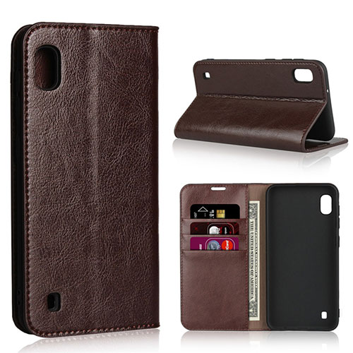 Leather Case Stands Flip Cover Holder for Samsung Galaxy A10 Brown