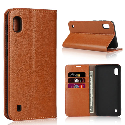 Leather Case Stands Flip Cover Holder for Samsung Galaxy A10 Orange