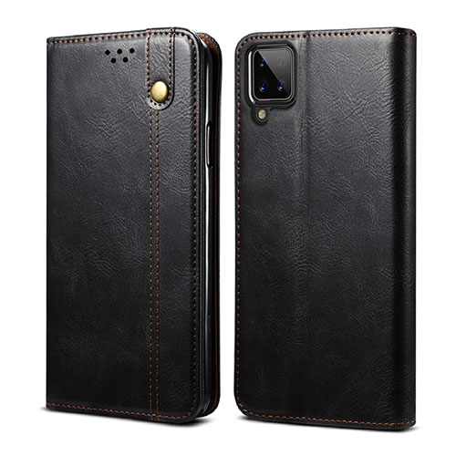 Leather Case Stands Flip Cover Holder for Samsung Galaxy A12 Black