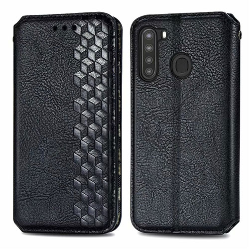 Leather Case Stands Flip Cover Holder for Samsung Galaxy A21 Black