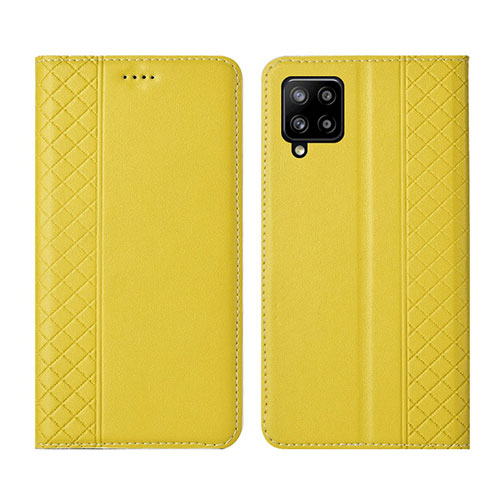 Leather Case Stands Flip Cover Holder for Samsung Galaxy A42 5G Yellow