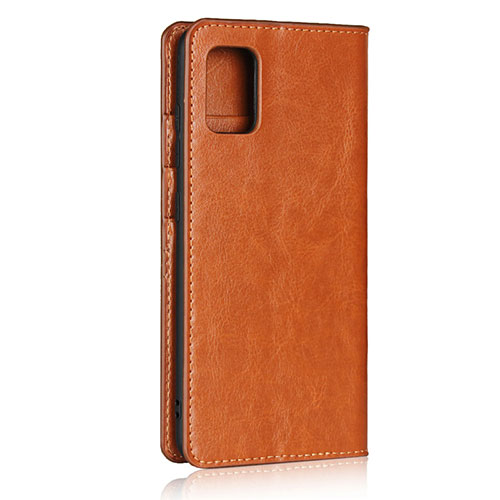 Leather Case Stands Flip Cover Holder for Samsung Galaxy A51 4G Light Brown