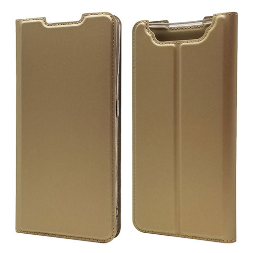 Leather Case Stands Flip Cover Holder for Samsung Galaxy A90 4G Gold