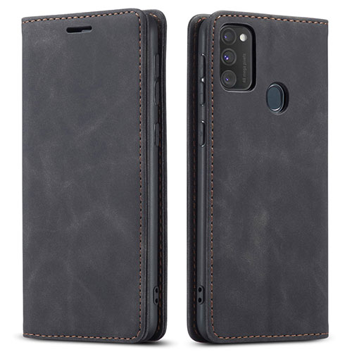 Leather Case Stands Flip Cover Holder for Samsung Galaxy M21 Black