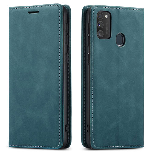 Leather Case Stands Flip Cover Holder for Samsung Galaxy M30s Blue