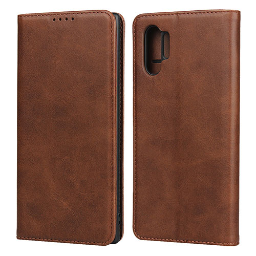 Leather Case Stands Flip Cover Holder for Samsung Galaxy Note 10 Plus 5G Brown