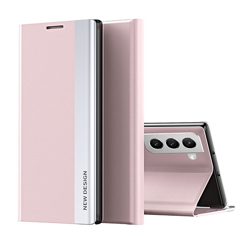 Leather Case Stands Flip Cover Holder for Samsung Galaxy S22 5G Pink