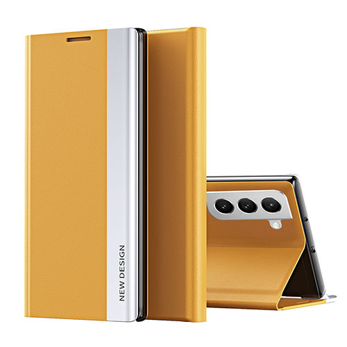 Leather Case Stands Flip Cover Holder for Samsung Galaxy S22 Plus 5G Yellow