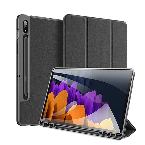 Leather Case Stands Flip Cover Holder for Samsung Galaxy Tab S7 Plus 12.4 Wi-Fi SM-T970 Black