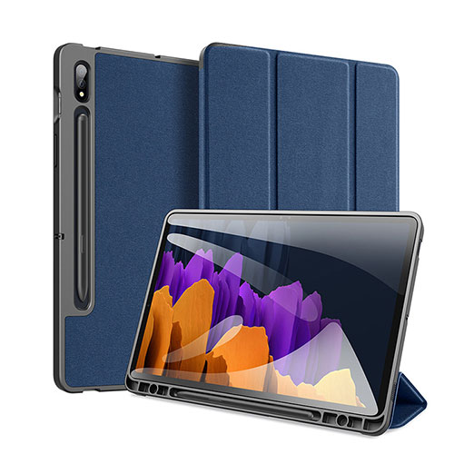 Leather Case Stands Flip Cover Holder for Samsung Galaxy Tab S7 Plus 12.4 Wi-Fi SM-T970 Blue