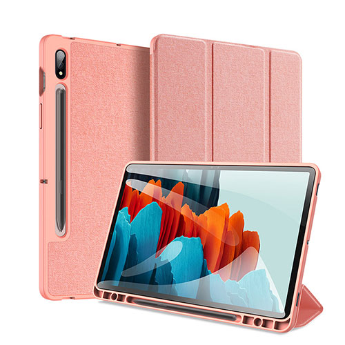 Leather Case Stands Flip Cover Holder for Samsung Galaxy Tab S7 Plus 12.4 Wi-Fi SM-T970 Pink