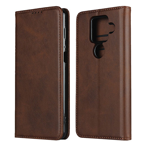 Leather Case Stands Flip Cover Holder for Sharp AQUOS Sense4 Plus Brown