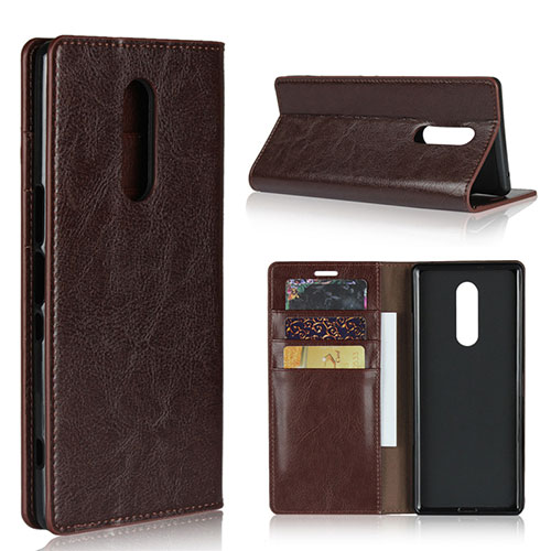 Leather Case Stands Flip Cover Holder for Sony Xperia 1 Brown