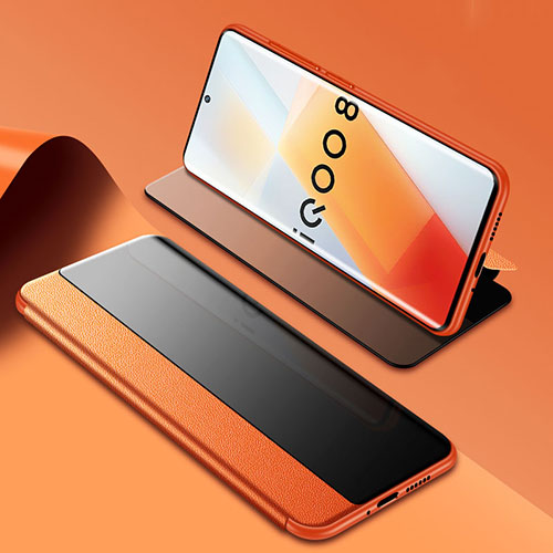 Leather Case Stands Flip Cover Holder for Vivo iQOO 8 5G Orange