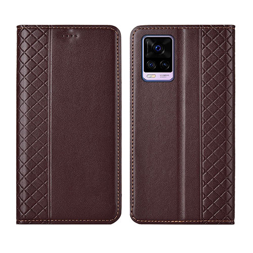 Leather Case Stands Flip Cover Holder for Vivo V20 Pro 5G Brown