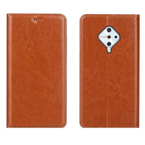 Leather Case Stands Flip Cover Holder for Vivo X50 Lite Orange