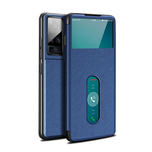 Leather Case Stands Flip Cover Holder for Vivo X50 Pro 5G Blue