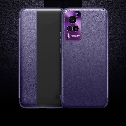 Leather Case Stands Flip Cover Holder for Vivo X60 Pro 5G Purple